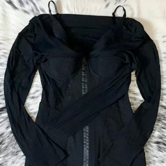 ALEXANDER WANG LACE & MODAL DRAPED JERSEY BUSTIER MINI-DRESS, SZ 0 BLACK - Picture 6 of 15